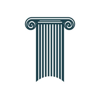 Ancient column and greek pillar icon. Legal, attorney, law office symbol. University, business company or museum simple vector emblem, sign or icon with ancient pedestal or pillar, Corinthian column