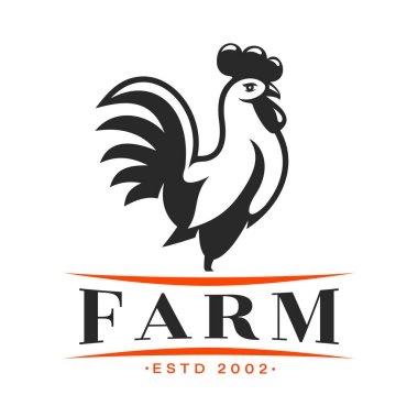 Agriculture and farm rooster icon. Poultry meat production and livestock agriculture or business company retro emblem, domestic birds farm vector icon or monochrome sign with rooster