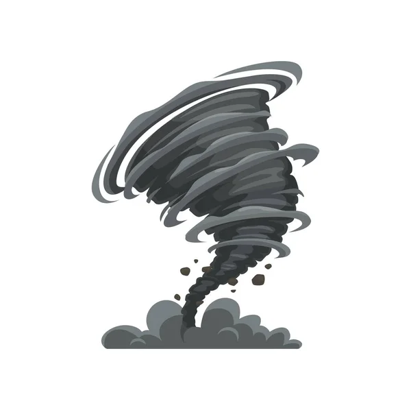 Black Cartoon Tornado Storm Cyclone Typhoon Spin Vortex Isolated Vector — Stock Vector