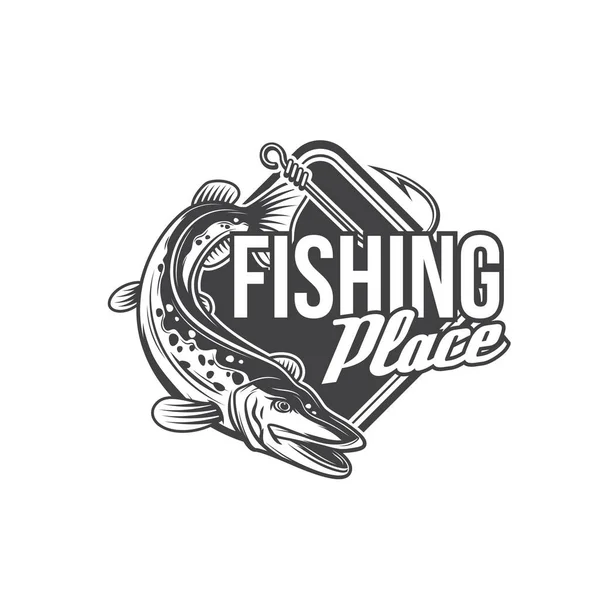 Pike Fishing Icon Vector Fish Fisherman Tackle Hook Fishing Sport — Stock Vector