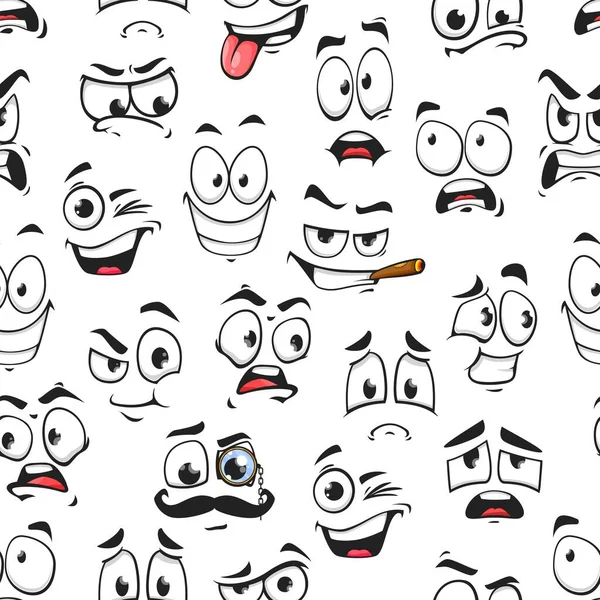 Dibujos Animados Divertido Emoji Enfrenta Patrón Sin Costuras Emoticonos Ojo — Vector de stock