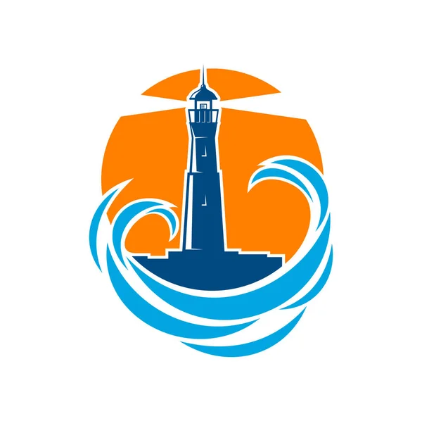 Lighthouse Beacon Sea Ocean Waves Vector Tower Light House Icon — Stock Vector