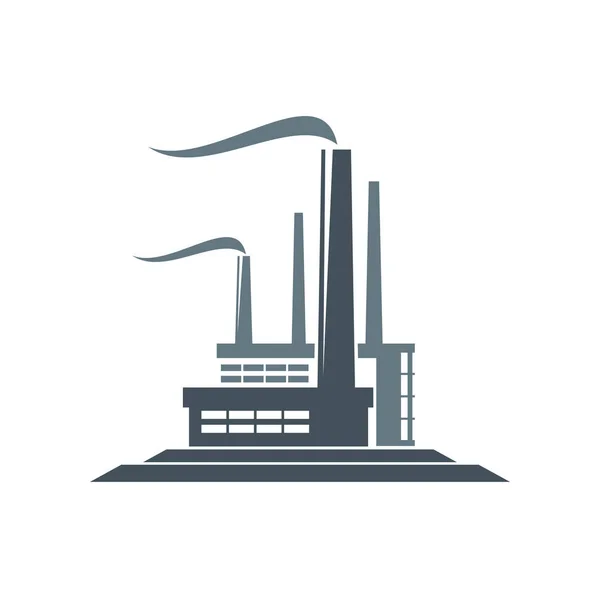 Заводская Промышленная Икона Векторного Строительства Дымовыми Трубами Дымом Силуэт Энергетической — стоковый вектор