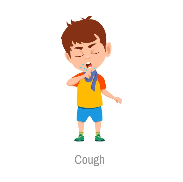 stock vector Kid cough, child with respiratory disease. Isolated vector sick boy coughing due to the cold sickness, influenza, virus or allergy symptoms