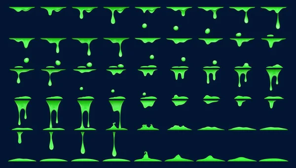 Зеленая Слизь Анимация Анимированные Листочки Векторного Шпрота Капающей Зеленой Жидкостью — стоковый вектор