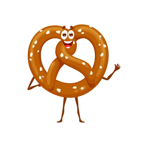 Cartoon Pretzel Character Funny Bakery Bread Vector Funny Food Face — Stock Vector