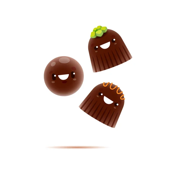 Cartoon Schokoladenfiguren Süßes Dessert Und Vektor Süßwaren Mit Lustigem Gesicht — Stockvektor