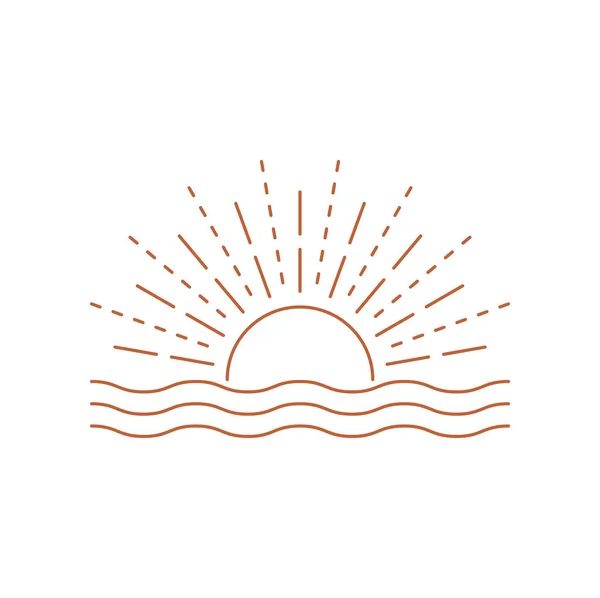 Zachód Słońca Boho Geometryczne Słońce Świeci Ikona Logo Wektor Liniowy — Wektor stockowy