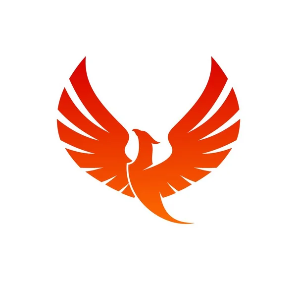 赤い炎の翼を上げるフェニックスの鳥 ベクトル飛行フェニックスやフェニックス 炎の羽や翼を持つファンタジーの火の鳥 要約燃焼ワシ 鷹または鷹の隔離紋章 — ストックベクタ