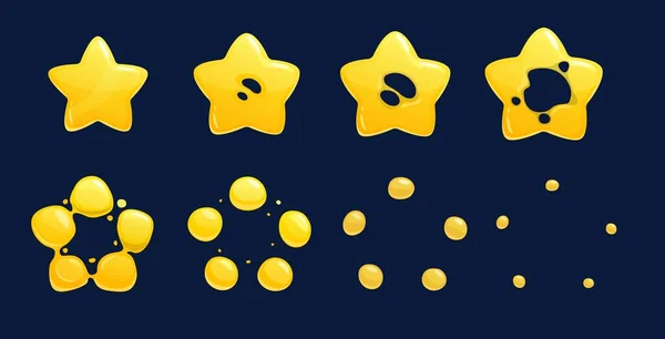 漫画黄金の星のスプライトアニメーション ビデオゲームのベクトルUi キラキラと輝くビームと金の星爆発のアニメーションシートフレーム ボーナス スコア表示のためのモバイルゲームのスプリント — ストックベクタ