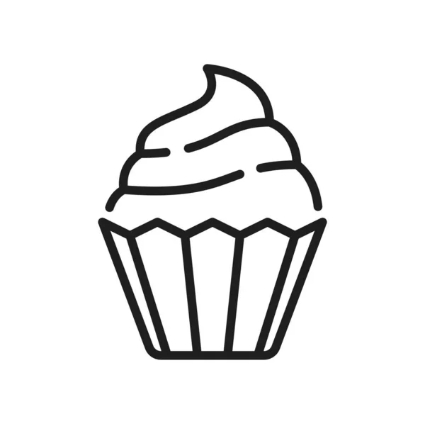 Muffin Panetteria Cibo Isolato Contorno Dessert Fragola Cupcake Icona Linea — Vettoriale Stock