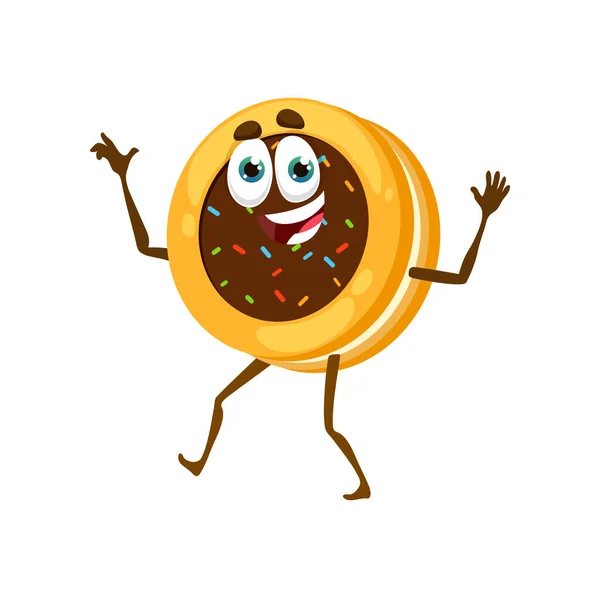 漫画のクッキー面白い文字 顔を持つ甘いビスケット ベクトルペストリー絵文字 ビスケットとクッキーケーキチョコレートと甘いスプリンクル チョコレートやバタークッキーの面白い感情 — ストックベクタ