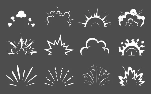 Explosión Bombas Dibujos Animados Nubes Cómicas Explosión Iconos Vectoriales Efecto — Archivo Imágenes Vectoriales