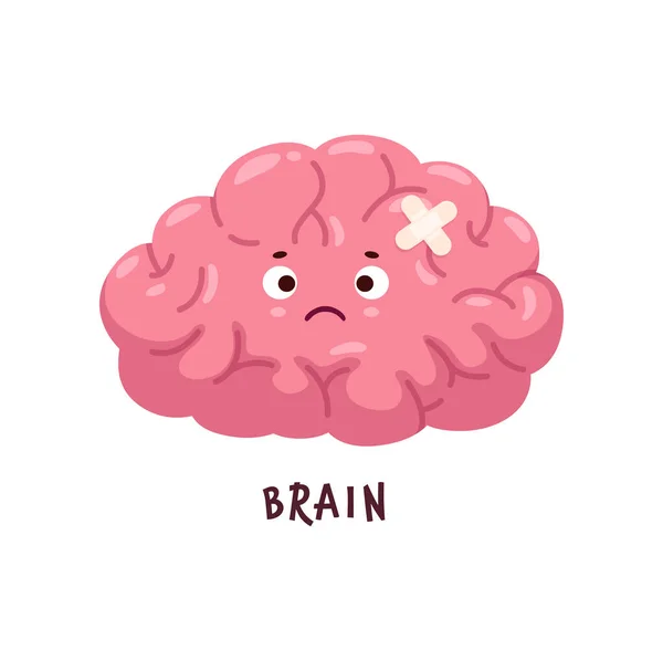 Brain Sick Body Organ Character Injured Unhealthy Cartoon Vector Personage — Stock Vector