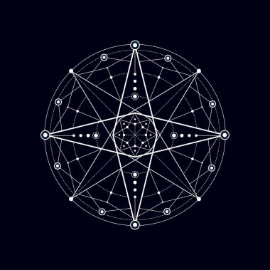 Bağlı çizgilerin mistik geometrik şekli, mistik elementler, kutsal geometri pentagramı. Vektör simya bohem ezoterik simetrik işareti
