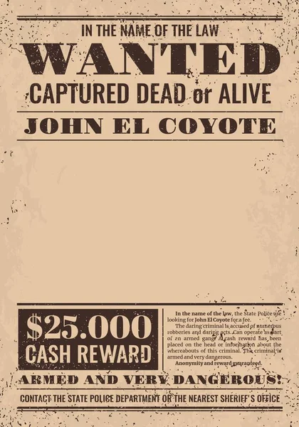 Vintage Reward Poster Western Wanted Dead Alive Banner Wild West — Stock Vector