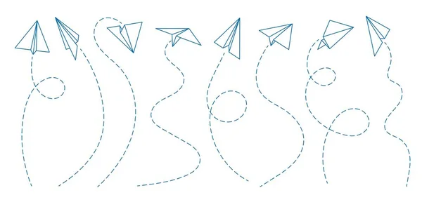 Papierfliegerlinien Startschuss Freiheit Oder Social Media Botschaften Mit Origami Flugzeugen — Stockvektor