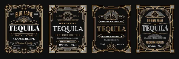 Vintage Tequila Etiketten Alkohol Rahmen Hintergrund Mexikanische Getränk Vektorschild Blaue — Stockvektor