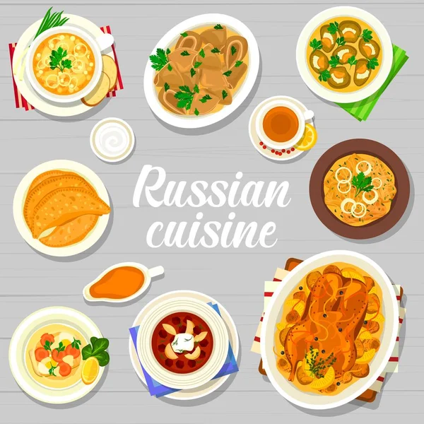 Kuchnia Rosyjska Restauracja Posiłki Menu Okładka Strony Kapusta Golubtsi Pierogi — Wektor stockowy