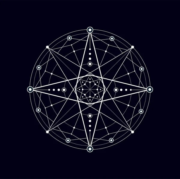 接続された線 神秘的な要素 神聖な幾何学的五角形の神秘的な部族の幾何学的な形状 ベクトル錬金術ボヘミアン密教対称記号 — ストックベクタ