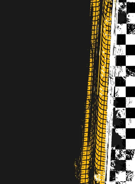 Grunge Race Sport Vlag Achtergrond Met Autobanden Spoor Vector Checker — Stockvector