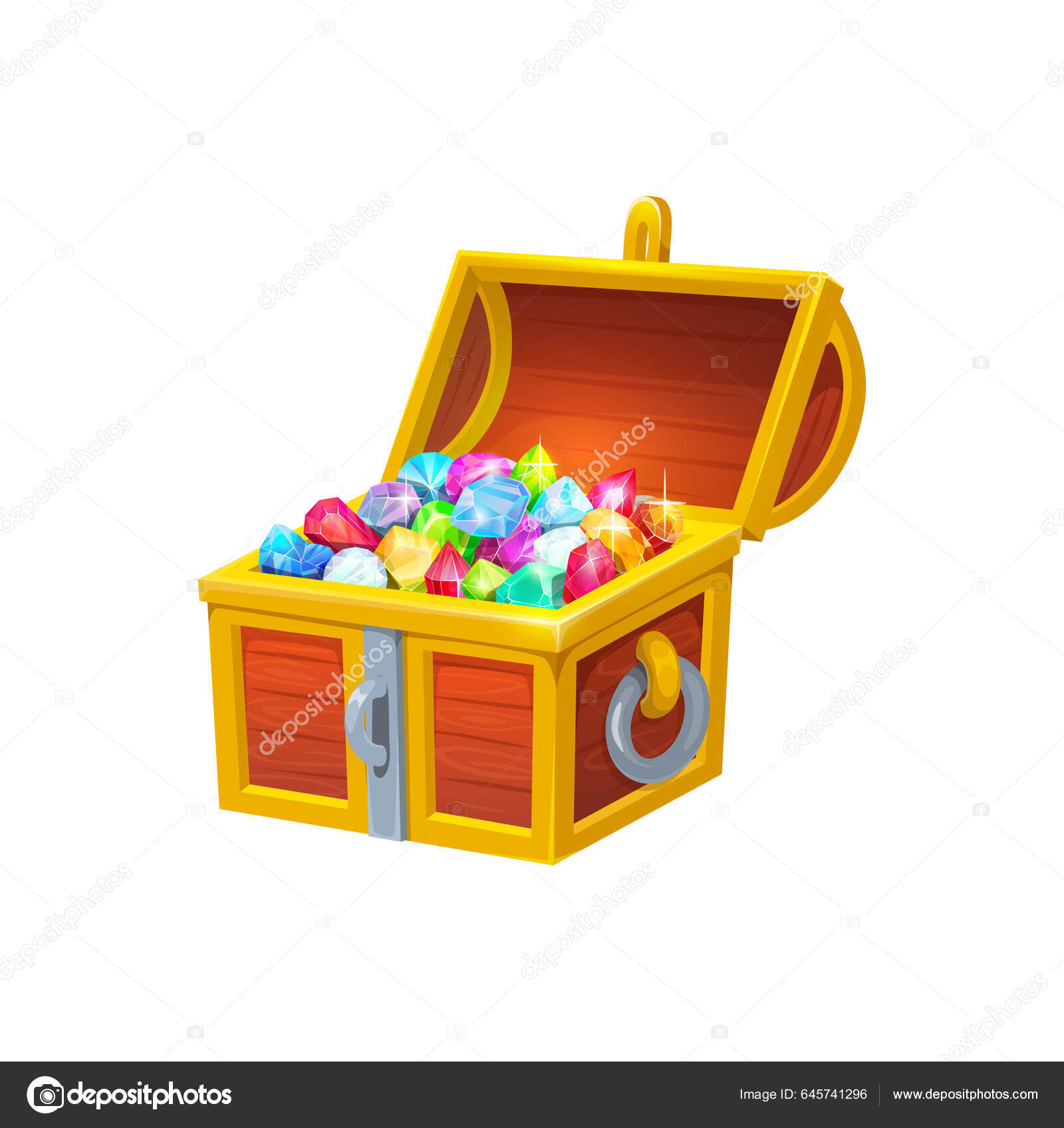 Chest Treasures Isolated Cartoon Vector Wooden Trunk Precious.
