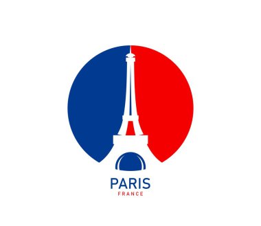 Fransa Eyfel Kulesi ikonu. Paris 'in ünlü mimarisi, Fransız tarihi binası ya da Avrupa tatil turizmi taşıyıcı amblemi. Avrupa kenti Eyfel Kulesi sembolü veya işareti