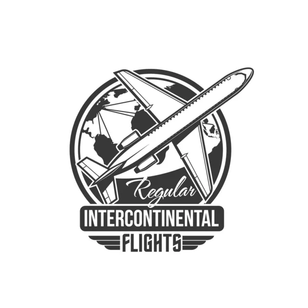 Icono Vuelos Intercontinentales Compañía Vuelos Aerolíneas Emblema Vintage Símbolo Retro — Archivo Imágenes Vectoriales