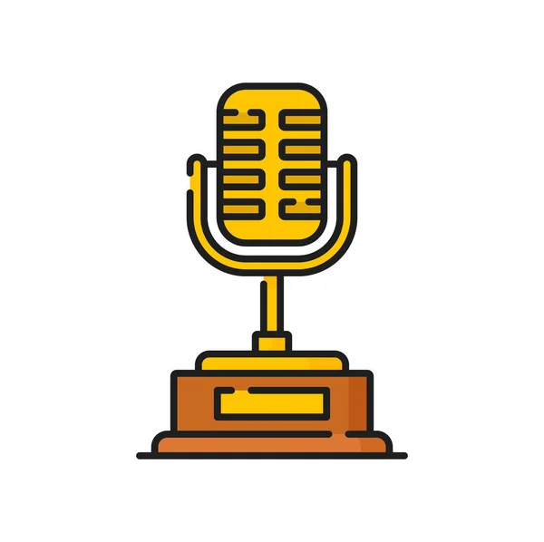 Microphone Radio Equipment Golden Line Award Trophy Icon Vector Singing — Stock Vector
