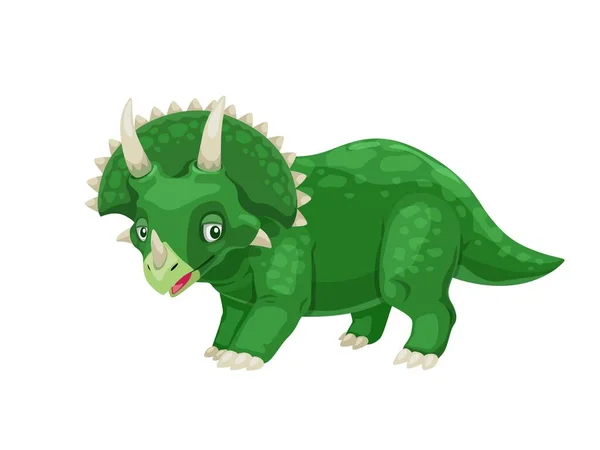 卡通三角龙恐龙的角色 古生物学蜥蜴 恐龙漫画家 中生代草食动物 灭绝的绿色爬行动物或古生物 有角的幼小蜥蜴 — 图库矢量图片