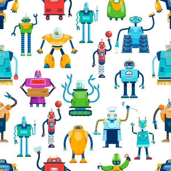 Personajes Robot Dibujos Animados Patrón Sin Costuras Tecnologías Futuras Lindo — Archivo Imágenes Vectoriales