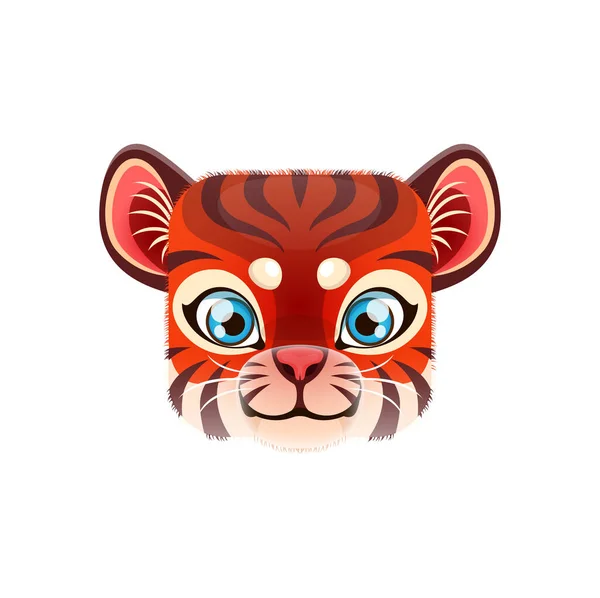 Caricature Tigre Kawaii Carré Visage Animal Louveteau Prédateur Isolé Portrait — Image vectorielle