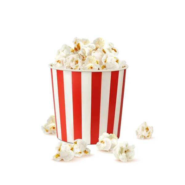 Popcorn Bucket Realistic Pop Corn Container Vector Cinema Movie Theater — Stock Vector