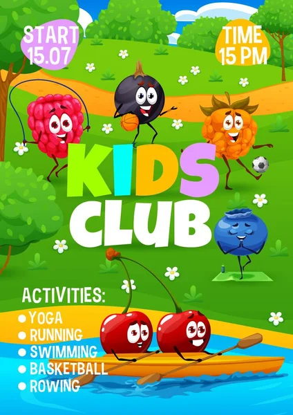 Flyer Club Pour Enfants Vacances Été Avec Personnages Baies Dessin — Image vectorielle