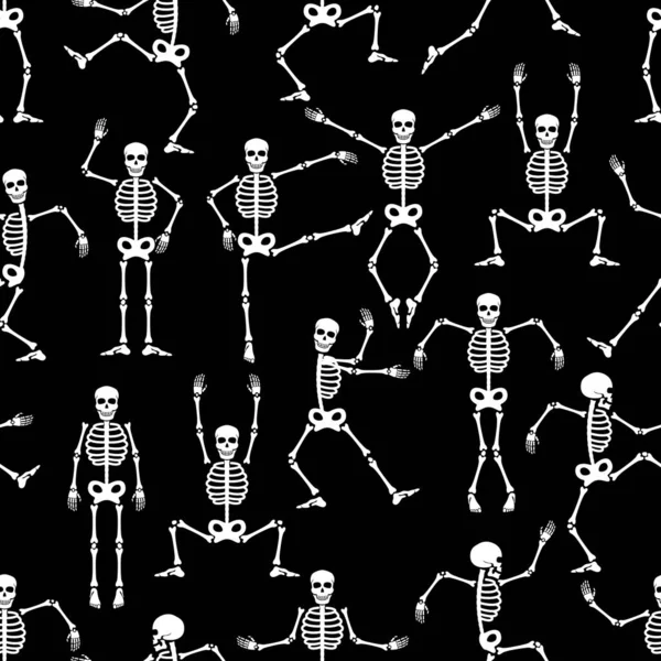 Skeleton Dance Seamless Pattern Halloween Party Day Dead Holiday Background — Stock Vector