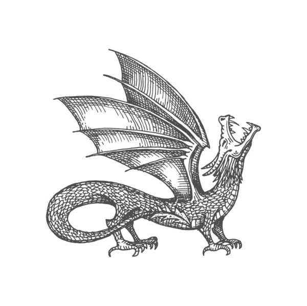 Dragon Bête Chinoise Isolé Mythique Conte Animal Croquis Icône Symbole — Image vectorielle