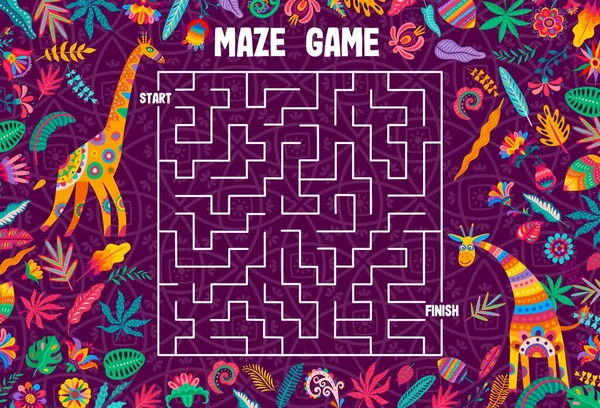 Labyrinth Maze Game Help Giraffe Find His Friend Kids Vector — Stock Vector