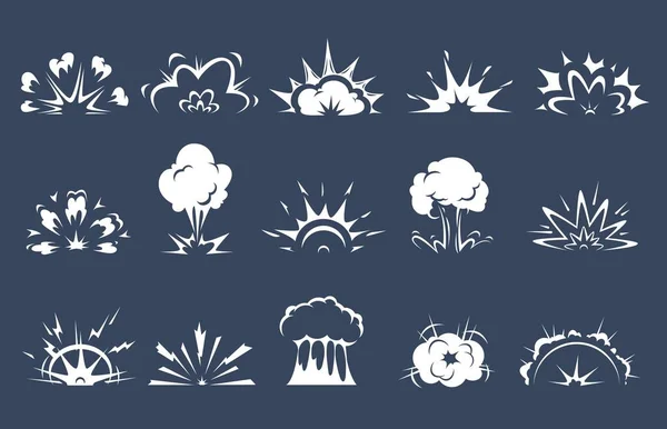 Explosión Bombas Dibujos Animados Nubes Cómicas Humo Explosivo Efectos Juego — Archivo Imágenes Vectoriales