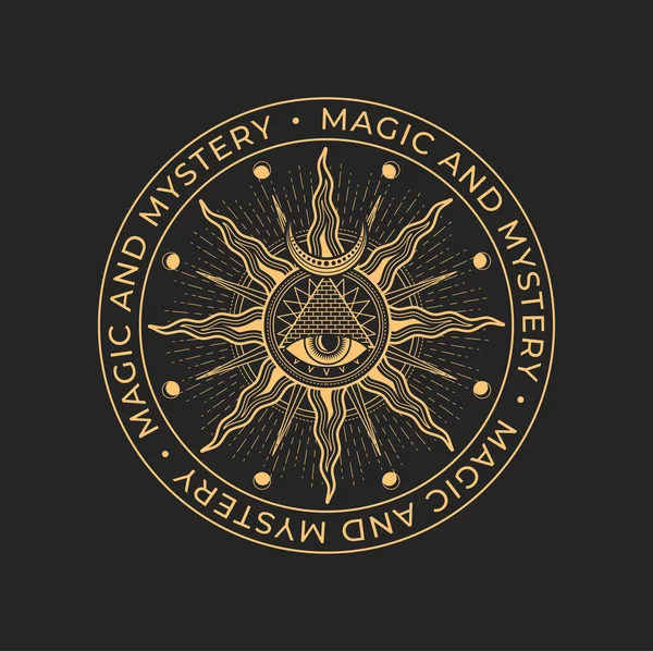 Magic Occult Mason Alchemy Icon All Seeing Eye Pyramid Sun — Stock Vector