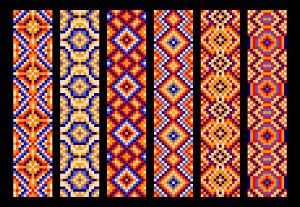 Этнические Мексиканские Пиксельные Узоры Мозаичный Орнамент Векторный Геометрический Мотив Мозаика — стоковый вектор