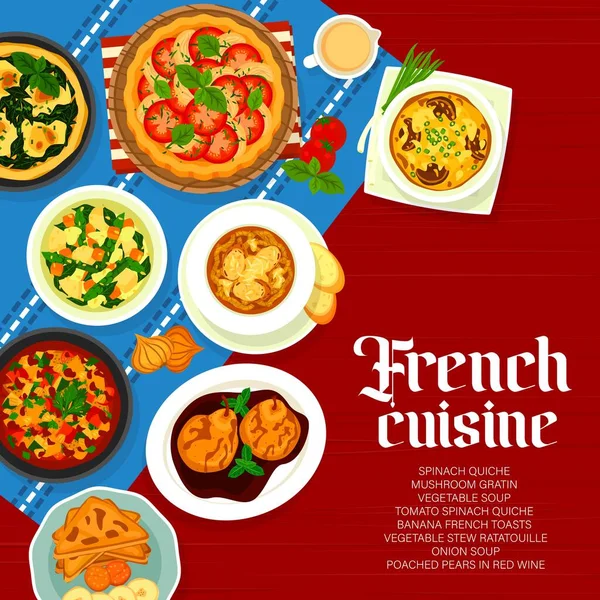 Francouzská Kuchyně Pokrývá Design Menu Zeleninové Ratatouille Banán Francouzské Toasty — Stockový vektor