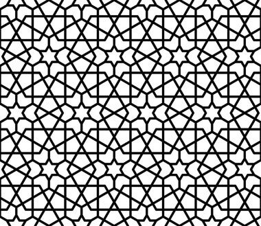 Mashrabiya arabesk Arap deseni, vektörsüz İslami arka plan. Mashrabia ya da Arap geometrik deseni, duvar dekorasyonu veya geometrik çiçeklerle dekorasyon sanatı için arabesk ezmesi seramiği