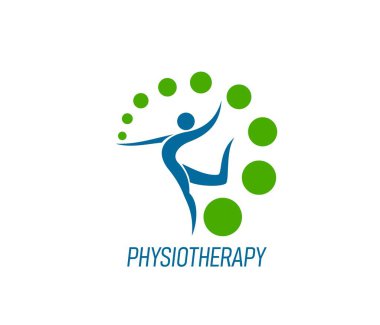 Fizyoterapi, kayropraktik masaj ikonu. Ortopedik rehabilitasyon, kiropraktik doktor, omurga sağlığı terapisti vektör işareti. Sırt ağrısı tedavi merkezi sembolü. Dans eden insan figürü.