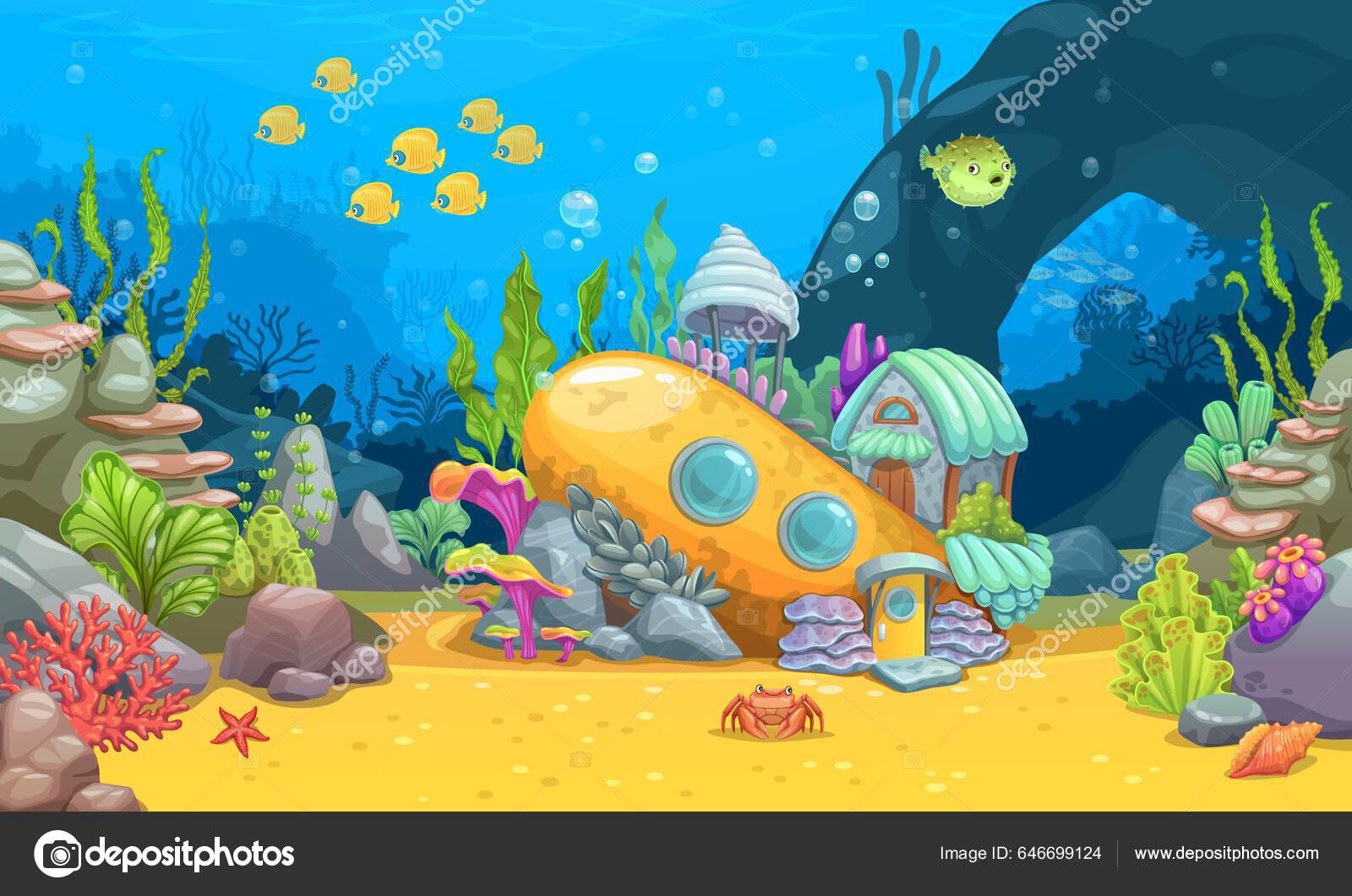 Barco batiscafo submarino subaquático dos desenhos animados