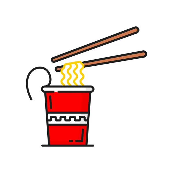 Γυαλί Wok Noodles Και Chopsticks Απομονωμένο Εικονίδιο Γραμμής Χρώματος Vector — Διανυσματικό Αρχείο