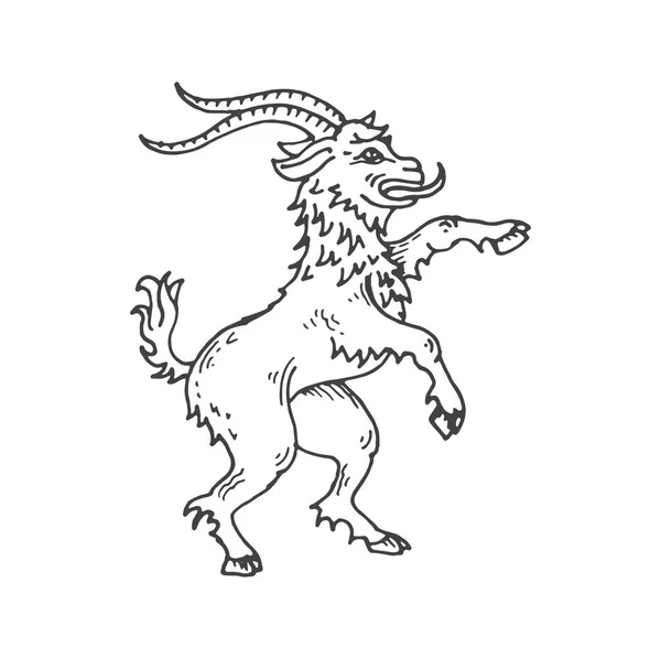 Κατσικίσιο Μεσαιωνικό Εραλδικό Σκίτσο Ζώου Μαγικό Ζώο Θρυλικός Προμαχώνας Κατσίκα — Διανυσματικό Αρχείο