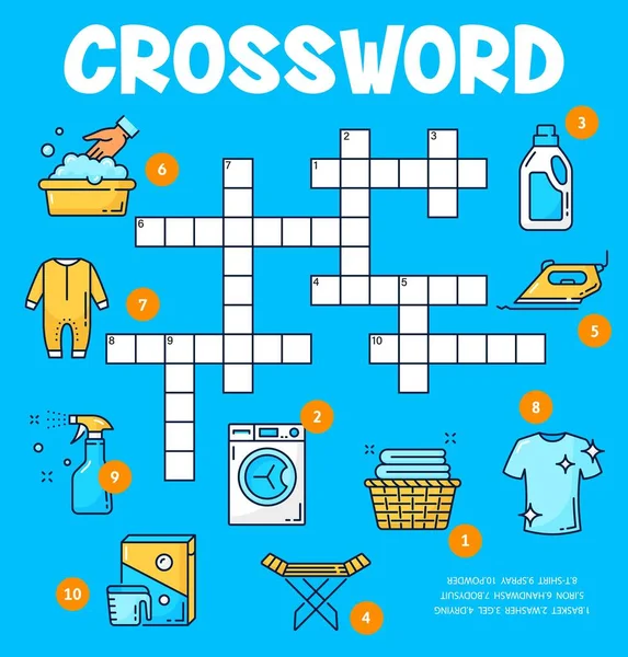 Washing Cleaning Crossword Puzzle Worksheet Find Word Quiz Game Vector — Stock Vector