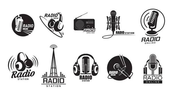 Iconos Radio Línea Podcast Emisoras Radio Sonido Musical Símbolos Vectoriales — Archivo Imágenes Vectoriales