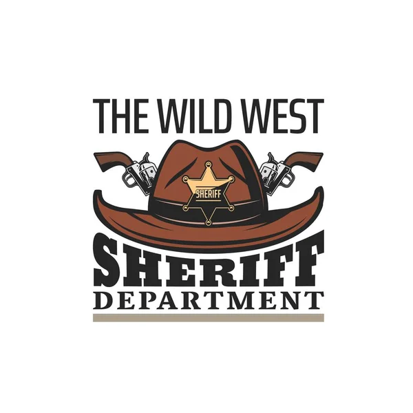 Ícone Ocidental Departamento Xerife Chapéu Cowboy Wild West Pistolas Emblema — Vetor de Stock