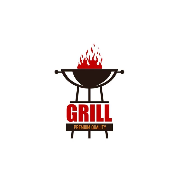 烧烤烤图标 烤牛肉或牛排烤肉市场的载体符号 用火把和烤板条箱烤牛排餐厅菜单标志或图标 — 图库矢量图片